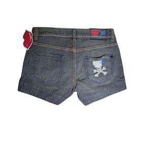 Chick by Nicky Hilton Distressed Denim Skull Design Shorts Womens Size 27 Black